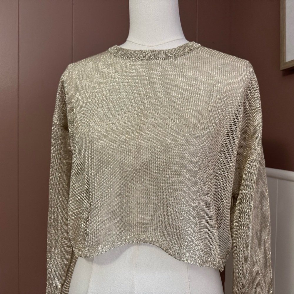 NWT Edikted Aviva Cropped Metallic Long Sleeve Top - Picture 5 of 15